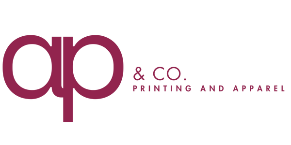 Logo of a printing and apparel company with a stylized 'ap' design.